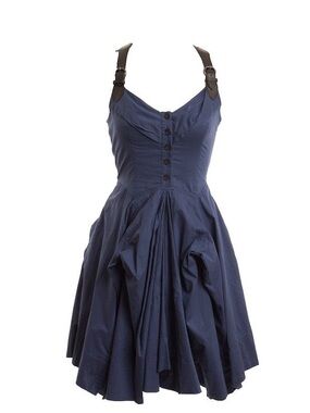 Allsaints Amkiri Navy Blue Fit-and-Flare Dress with Contrast Straps